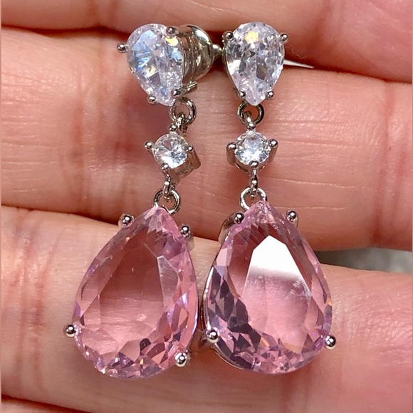 🦋 pretty drop earring gorgeous CZ ZIRCON women wedding anniversary Pear - Picture 8 of 13
